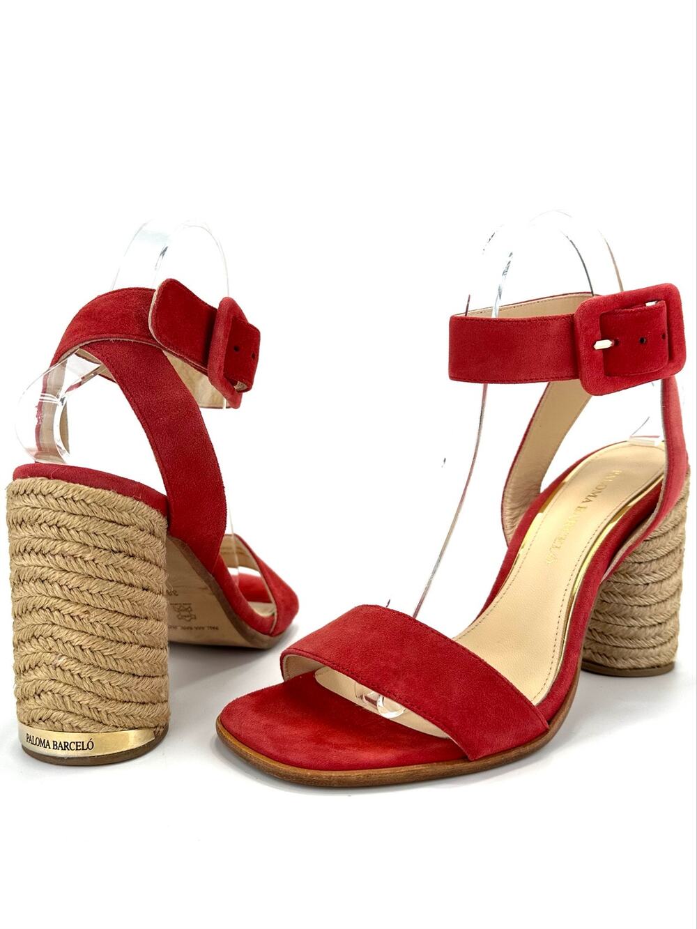 Paloma Barcelo Espadrille Block Heel Sandal Size 8/38 Coral/Red Suede Designer